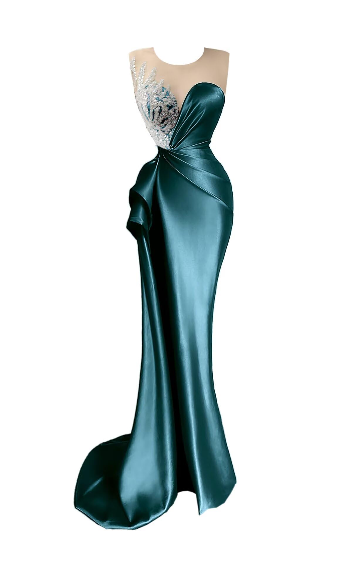 Beaded Prom Dresses for Women Deep V-Neck Mermaid Formal Dress with Slit Sexy Evening Gowns DR0344