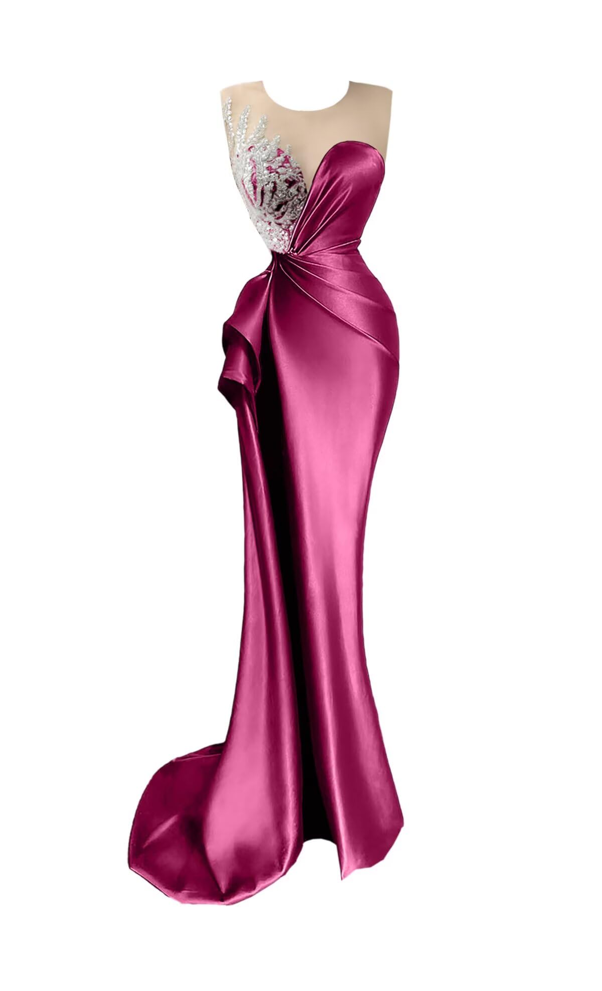 Beaded Prom Dresses for Women Deep V-Neck Mermaid Formal Dress with Slit Sexy Evening Gowns DR0344