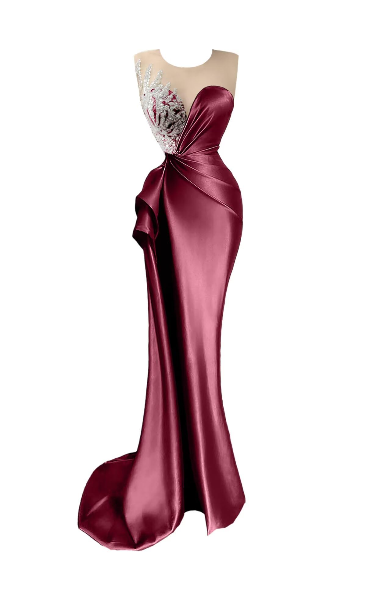 Beaded Prom Dresses for Women Deep V-Neck Mermaid Formal Dress with Slit Sexy Evening Gowns DR0344
