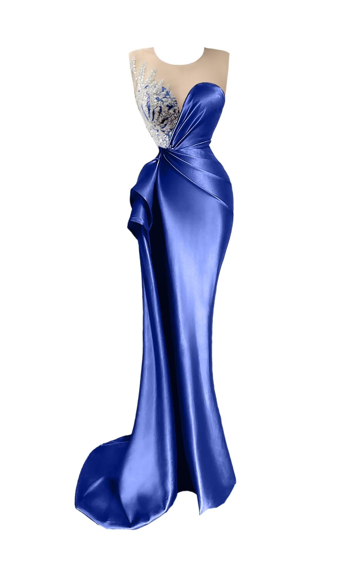 Beaded Prom Dresses for Women Deep V-Neck Mermaid Formal Dress with Slit Sexy Evening Gowns DR0344