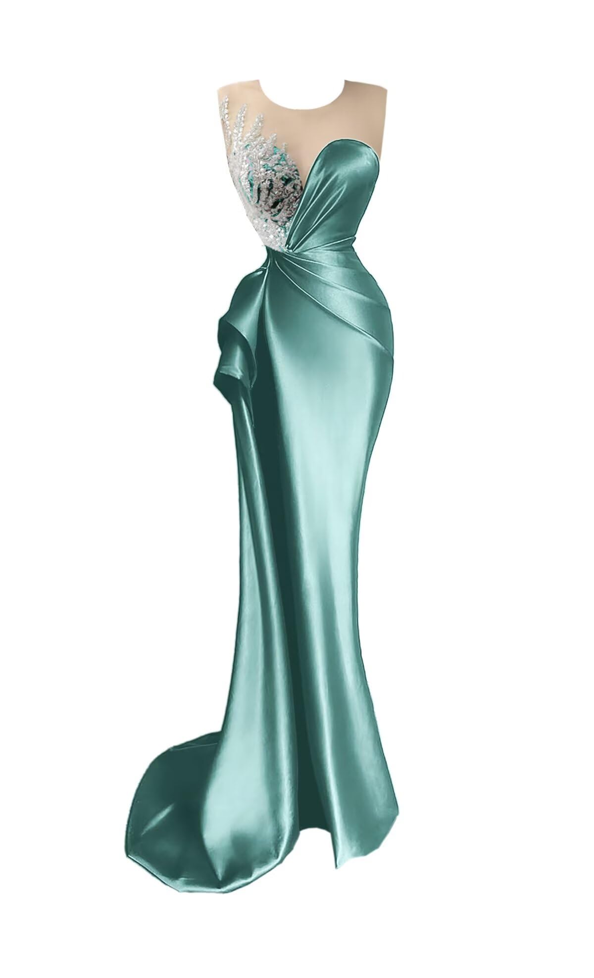 Beaded Prom Dresses for Women Deep V-Neck Mermaid Formal Dress with Slit Sexy Evening Gowns DR0344