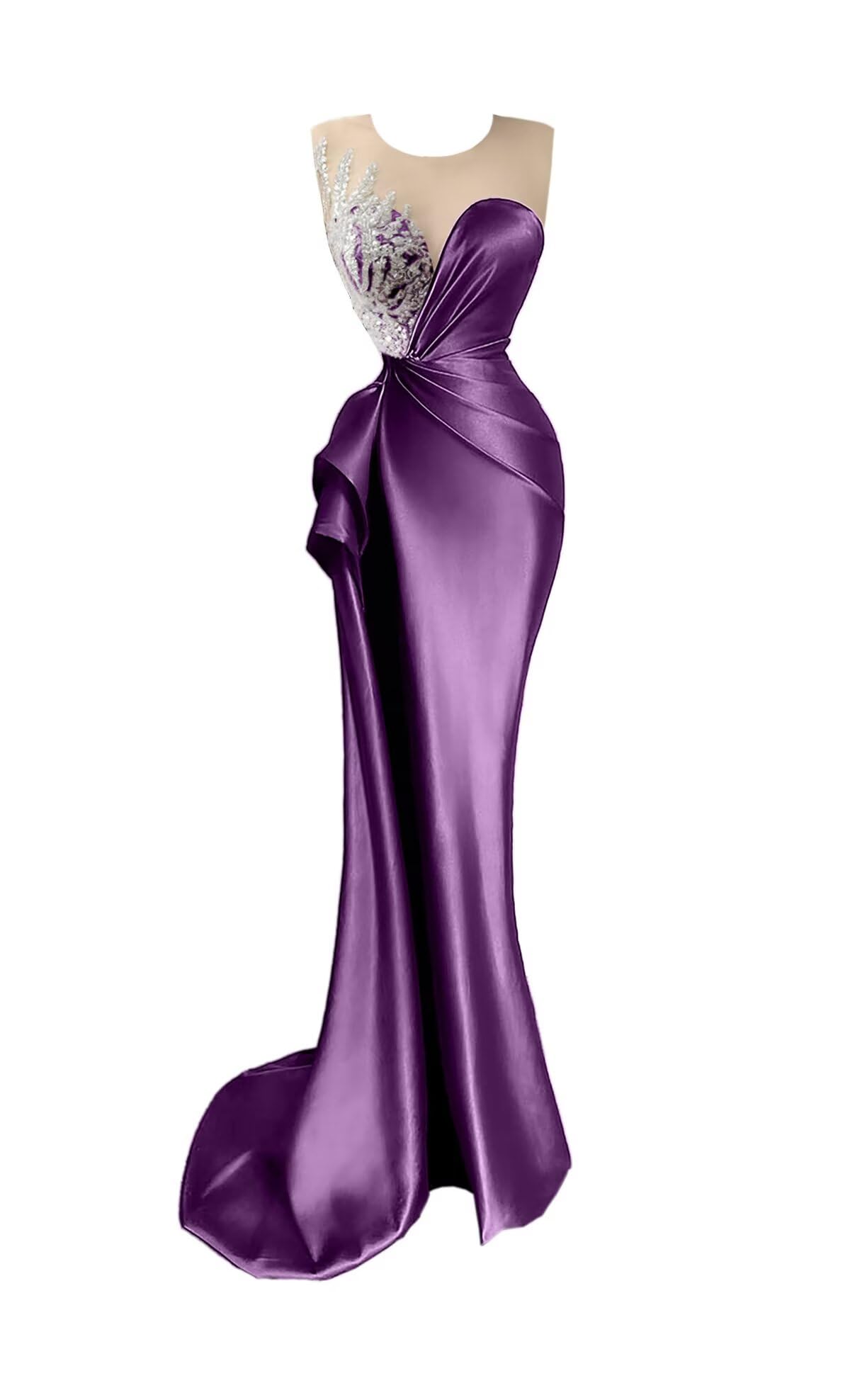 Beaded Prom Dresses for Women Deep V-Neck Mermaid Formal Dress with Slit Sexy Evening Gowns DR0344