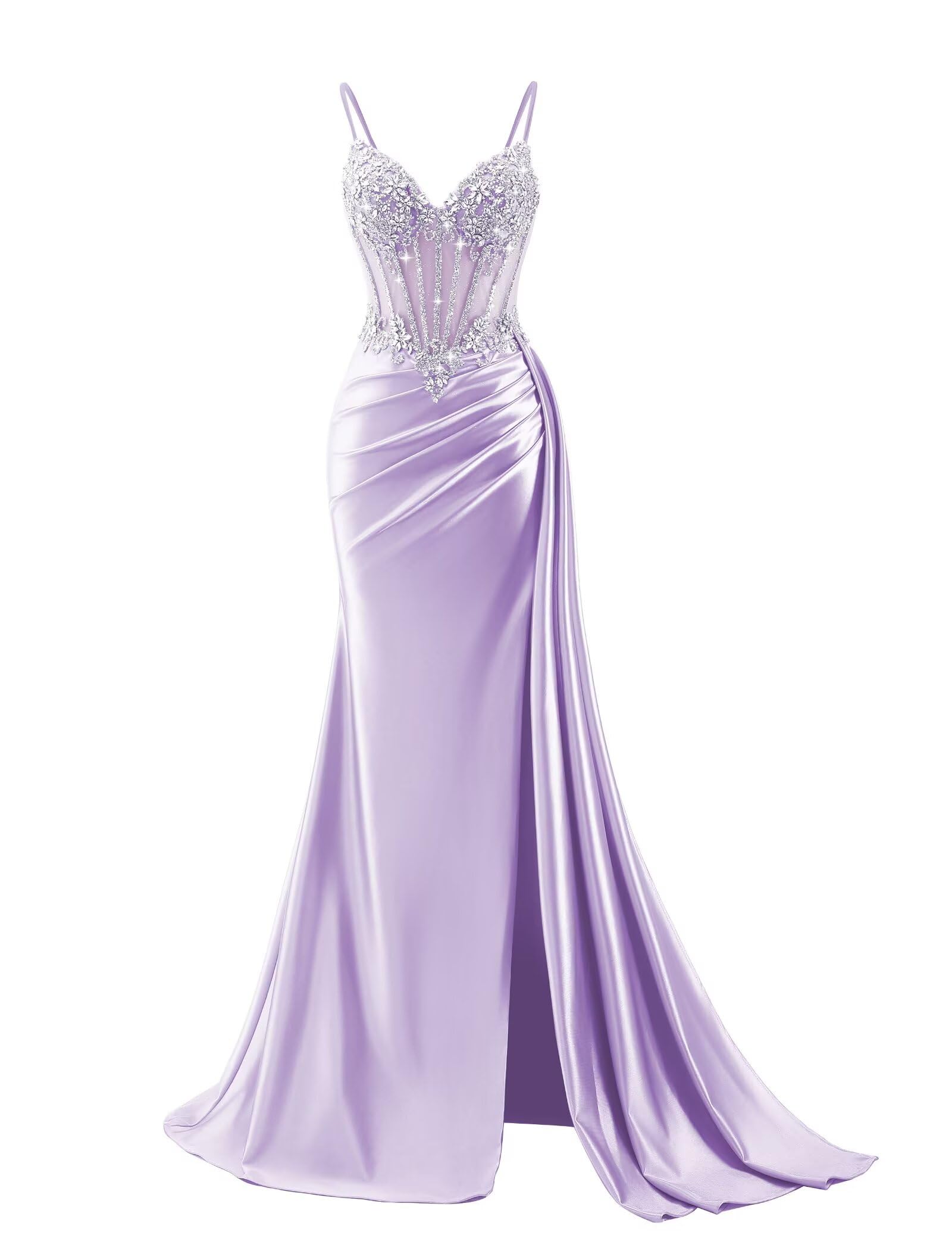 Beaded Prom Dresses for Teens 2026 Mermaid Long Formal Evening Dress with Side Slit
