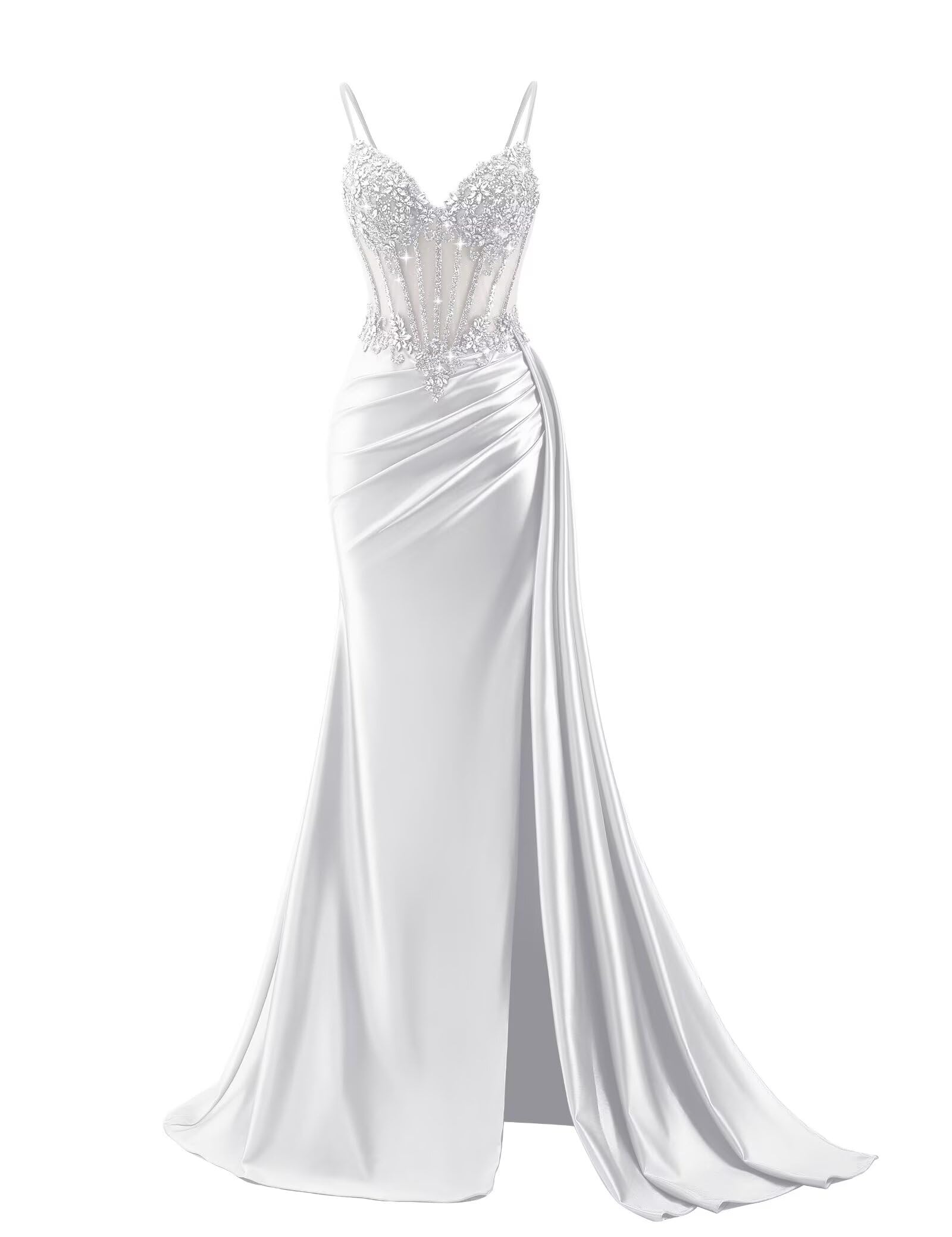 Beaded Prom Dresses for Teens 2026 Mermaid Long Formal Evening Dress with Side Slit