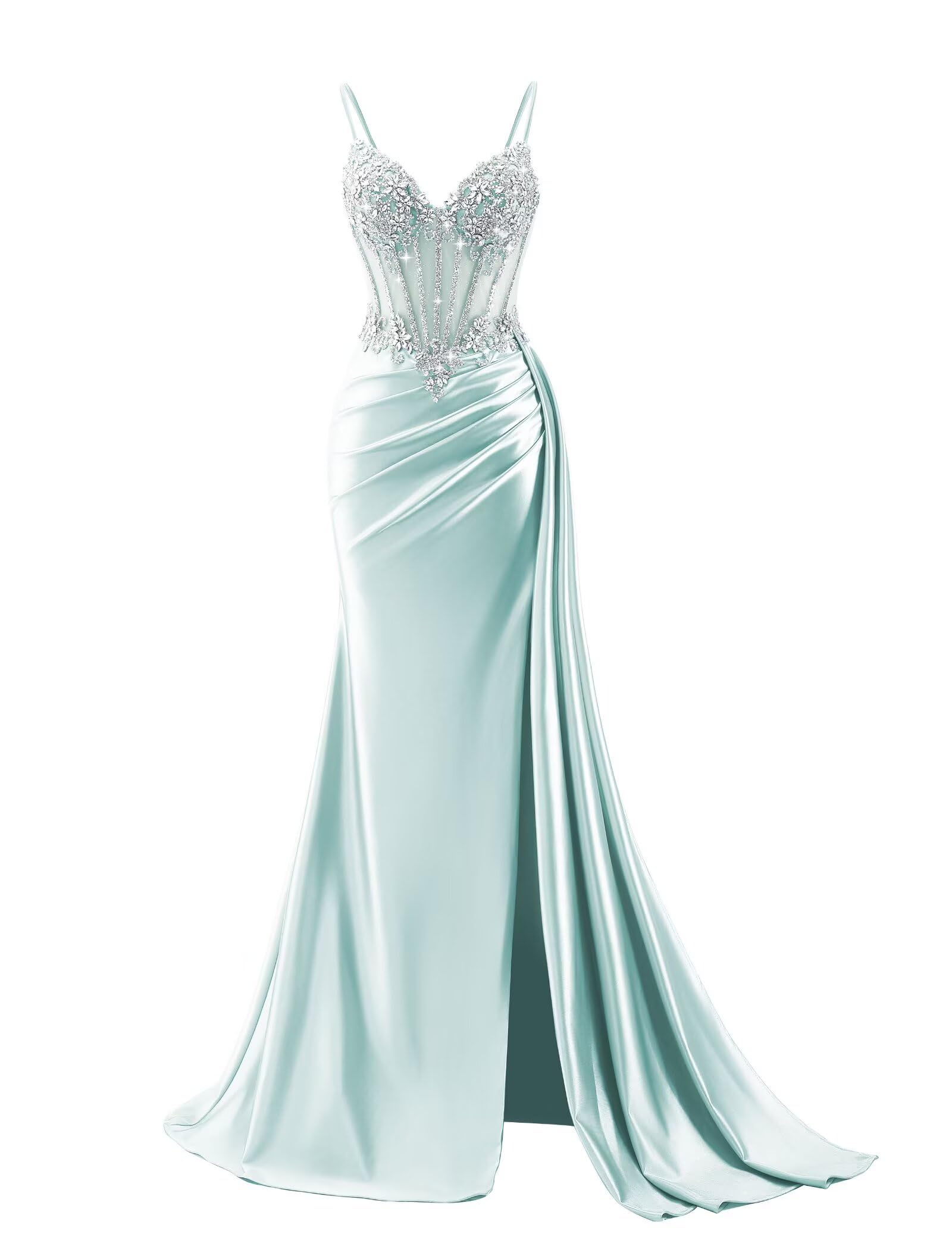 Beaded Prom Dresses for Teens 2026 Mermaid Long Formal Evening Dress with Side Slit