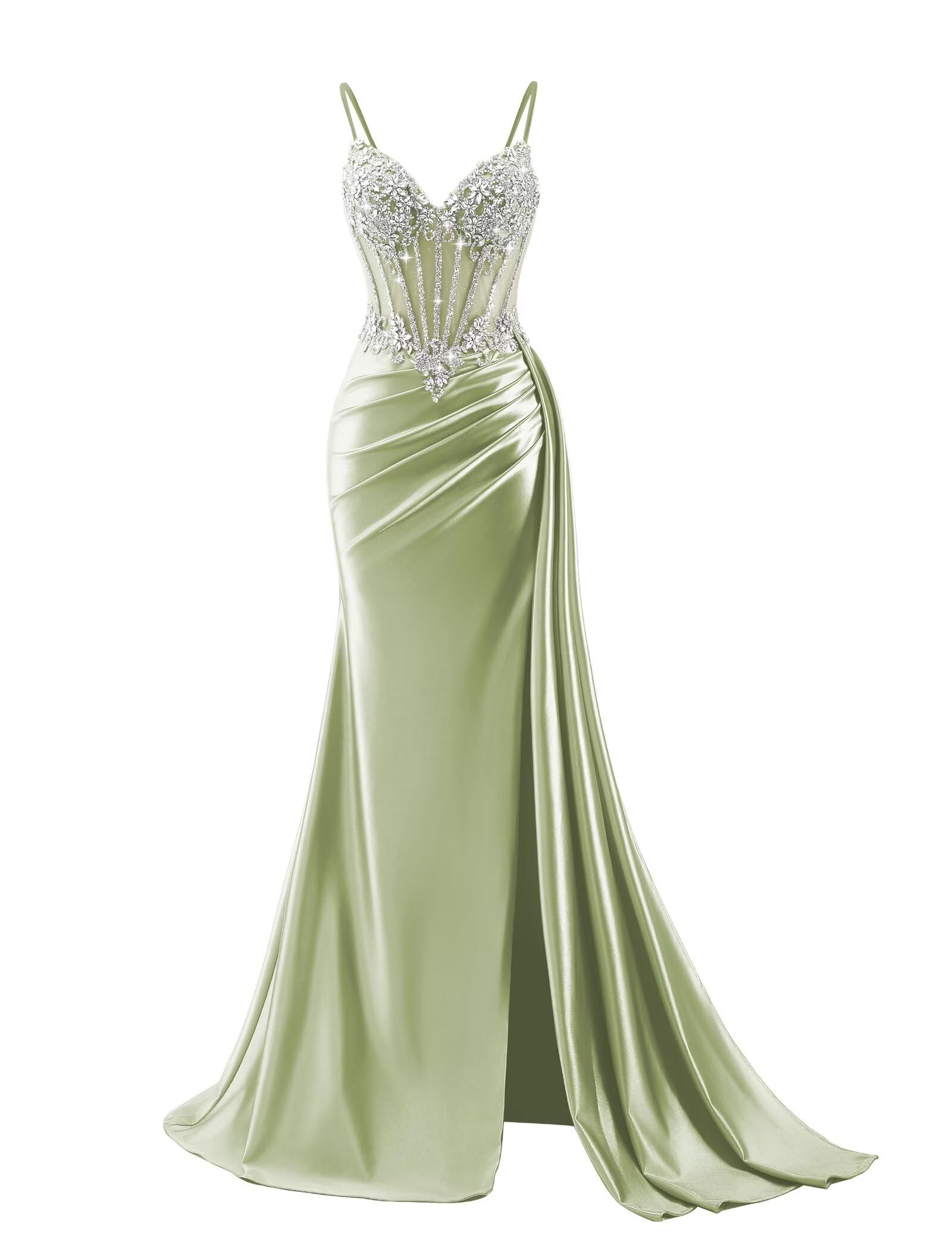 Beaded Prom Dresses for Teens 2026 Mermaid Long Formal Evening Dress with Side Slit
