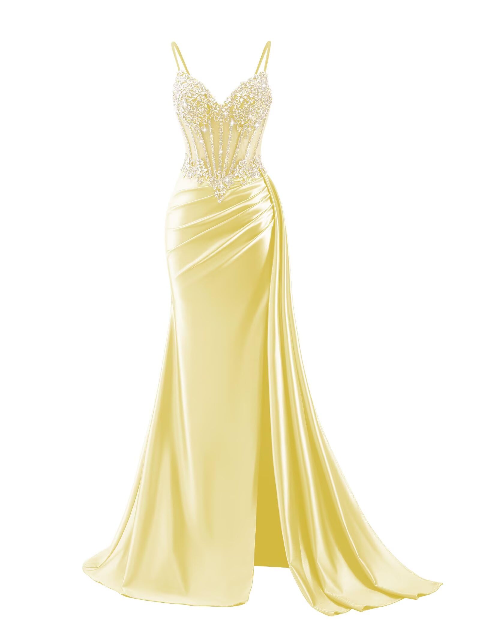 Beaded Prom Dresses for Teens 2026 Mermaid Long Formal Evening Dress with Side Slit