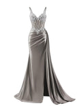 Beaded Prom Dresses for Teens 2026 Mermaid Long Formal Evening Dress with Side Slit