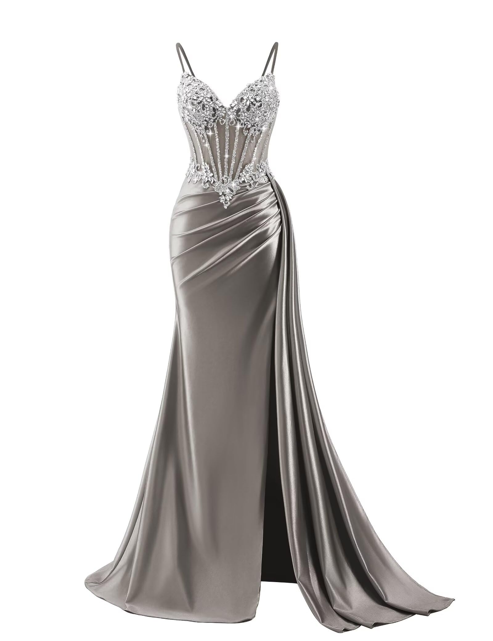 Beaded Prom Dresses for Teens 2026 Mermaid Long Formal Evening Dress with Side Slit