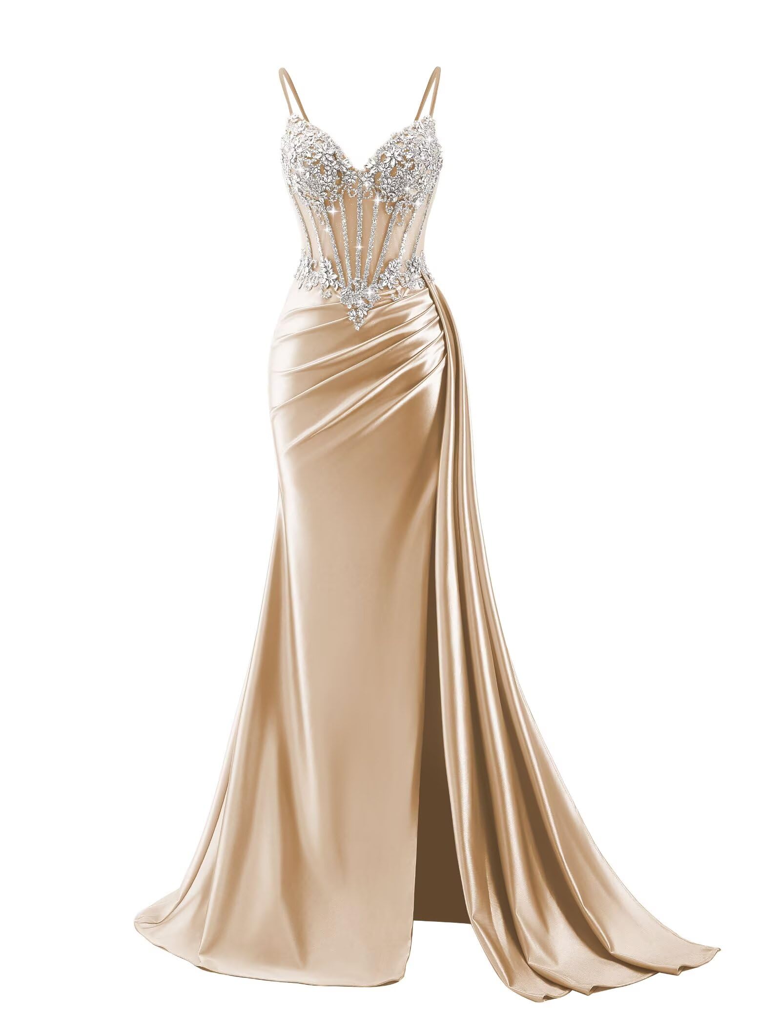 Beaded Prom Dresses for Teens 2026 Mermaid Long Formal Evening Dress with Side Slit