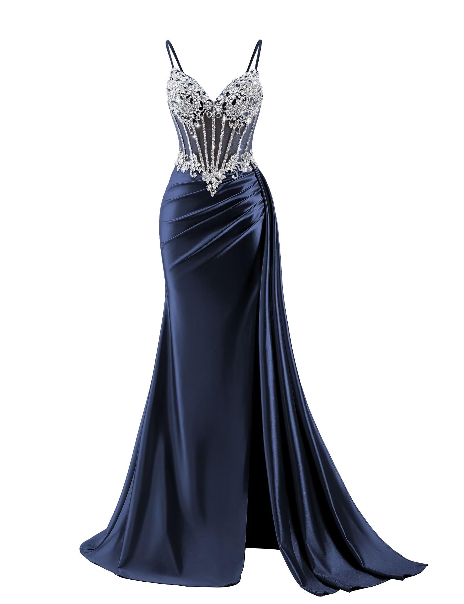 Beaded Prom Dresses for Teens 2026 Mermaid Long Formal Evening Dress with Side Slit