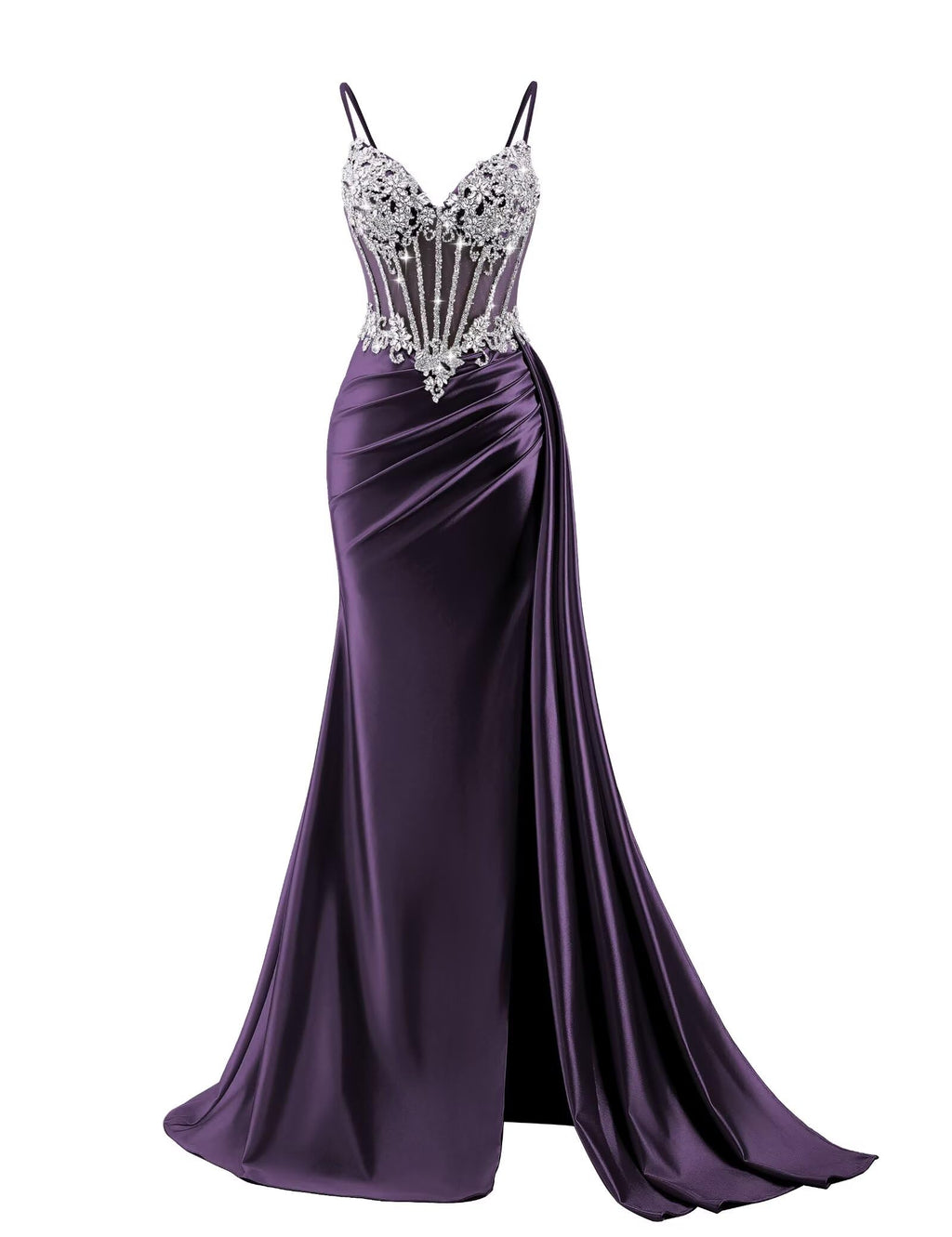 Beaded Prom Dresses for Teens 2026 Mermaid Long Formal Evening Dress with Side Slit