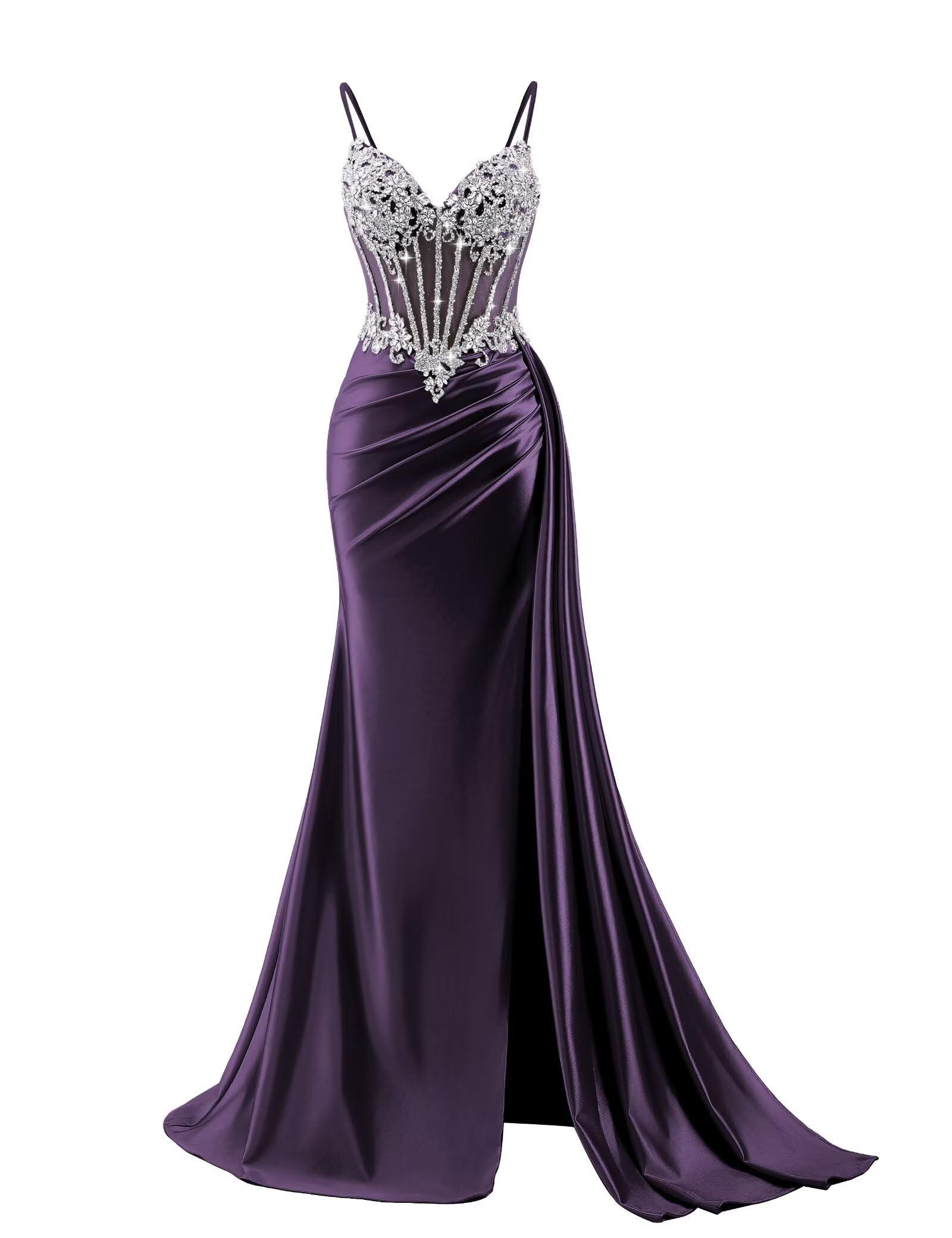 Beaded Prom Dresses for Teens 2026 Mermaid Long Formal Evening Dress with Side Slit