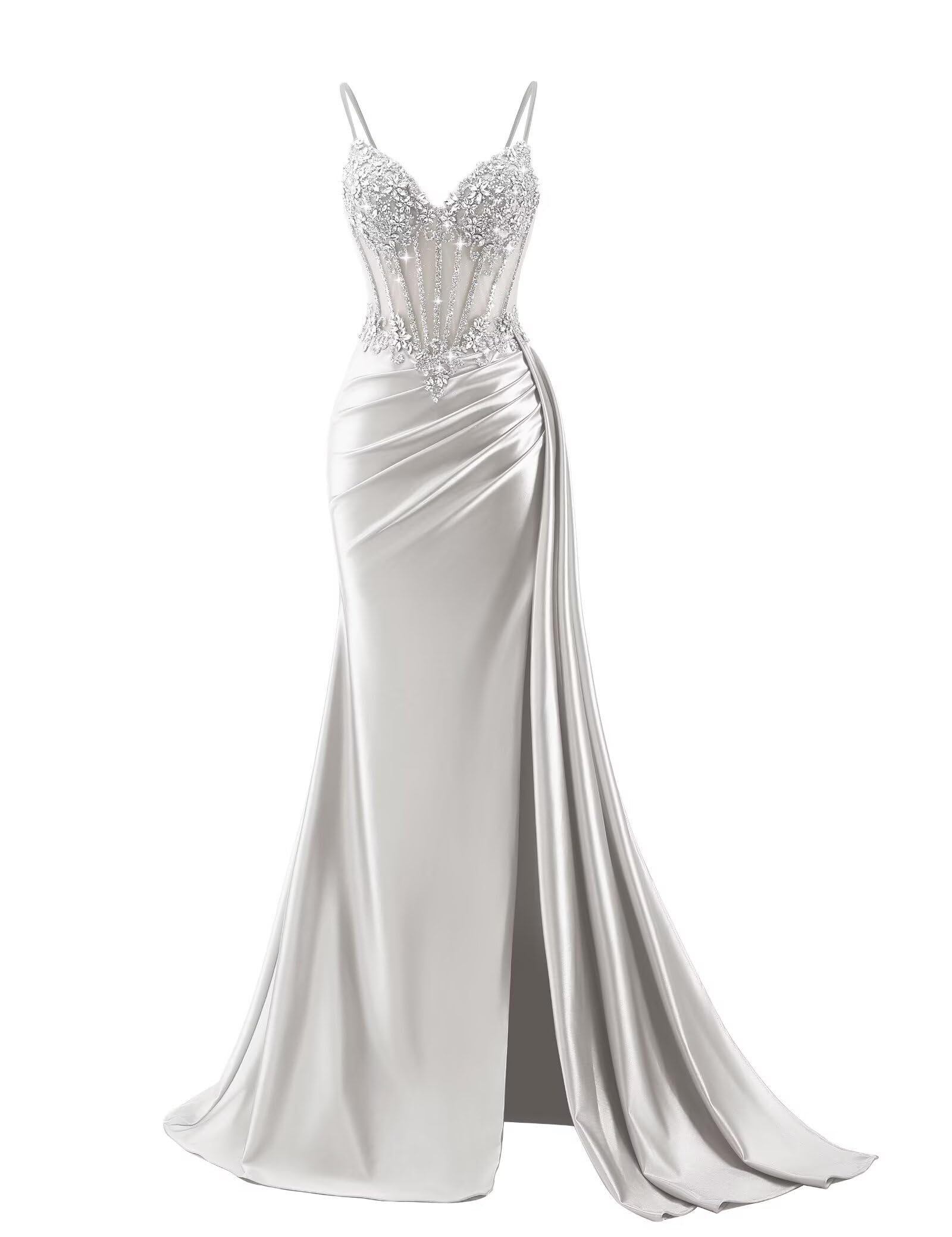 Beaded Prom Dresses for Teens 2026 Mermaid Long Formal Evening Dress with Side Slit