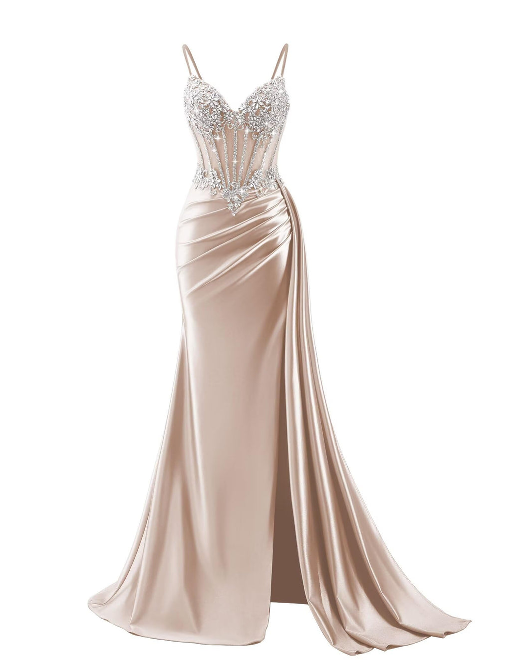 Beaded Prom Dresses for Teens 2026 Mermaid Long Formal Evening Dress with Side Slit