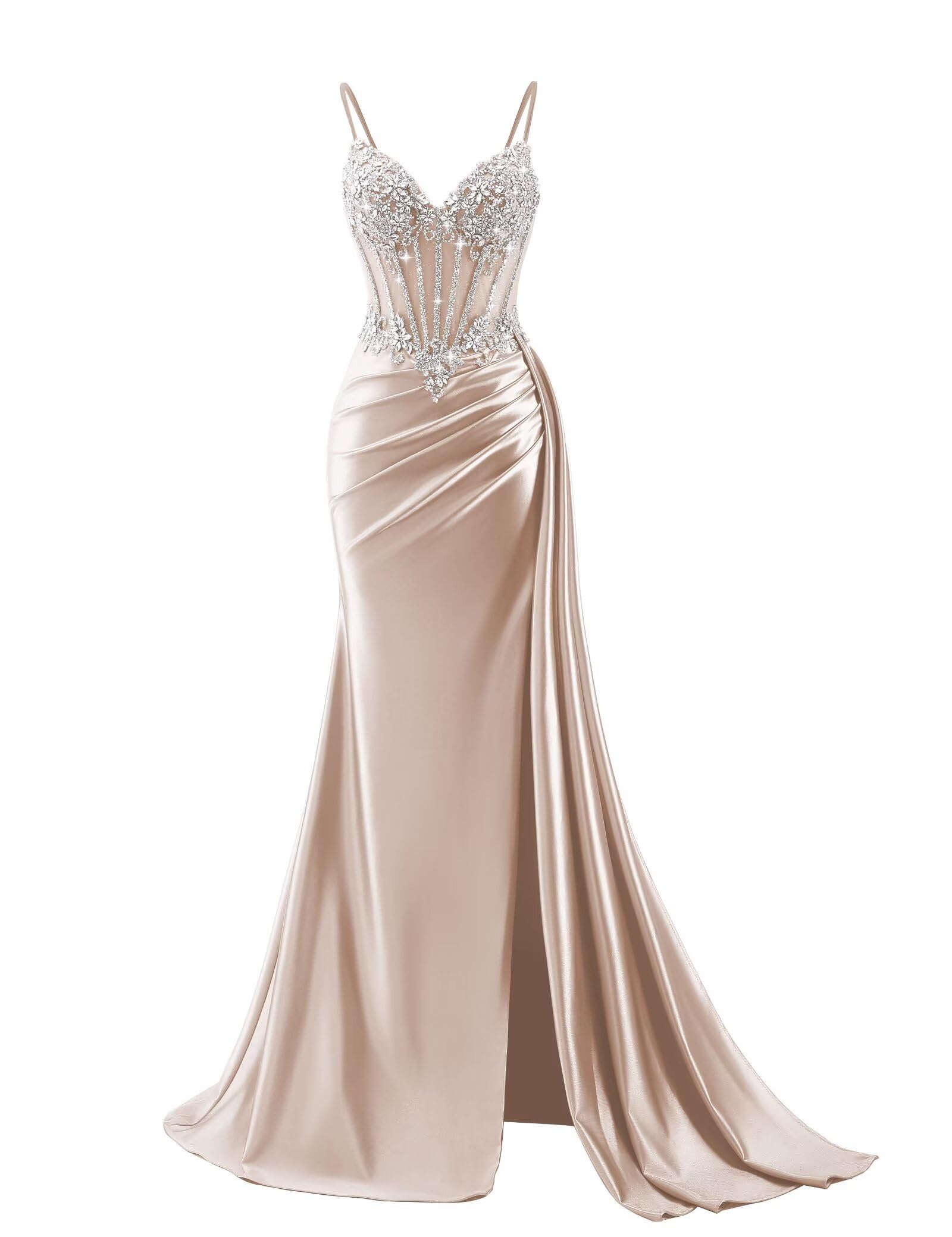 Beaded Prom Dresses for Teens 2026 Mermaid Long Formal Evening Dress with Side Slit