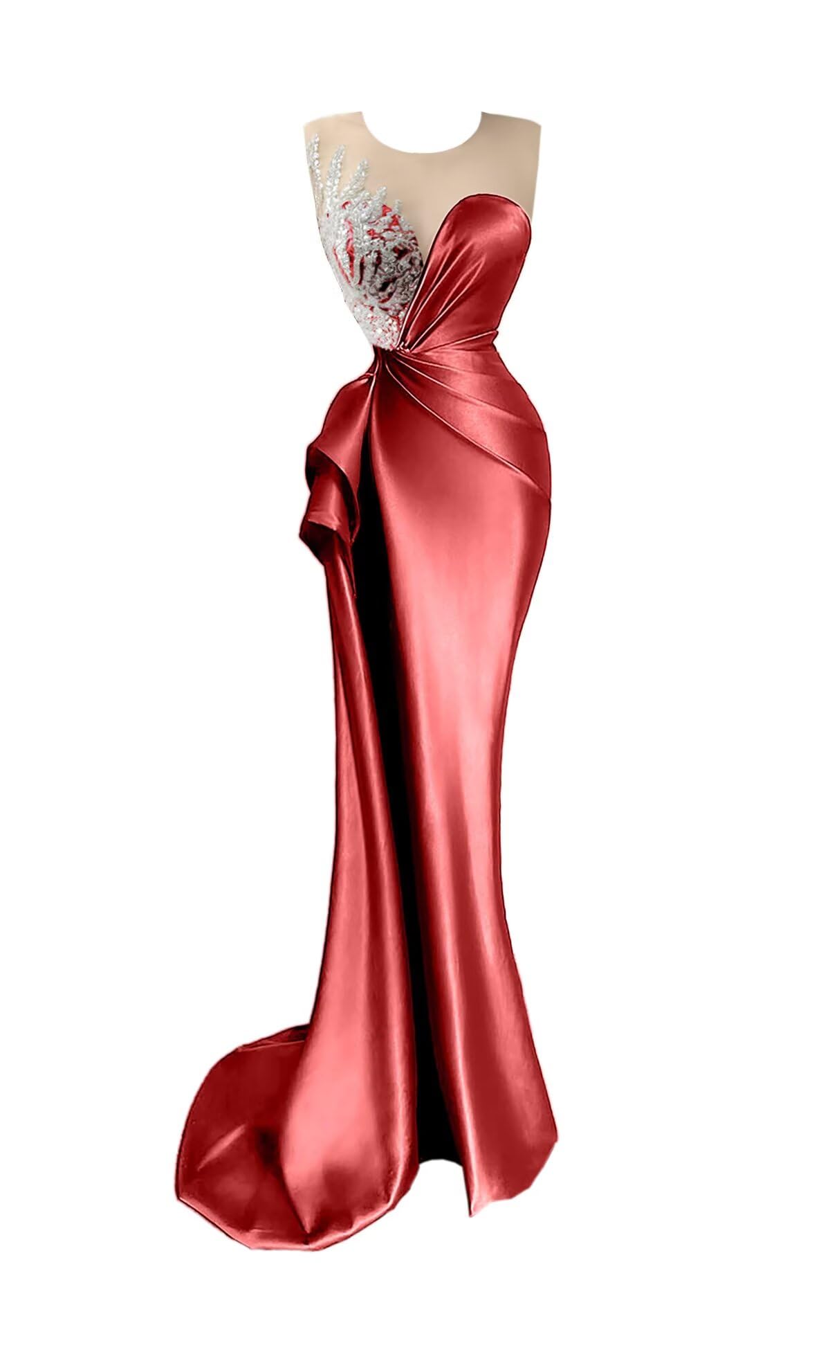 Beaded Prom Dresses for Women Deep V-Neck Mermaid Formal Dress with Slit Sexy Evening Gowns DR0344