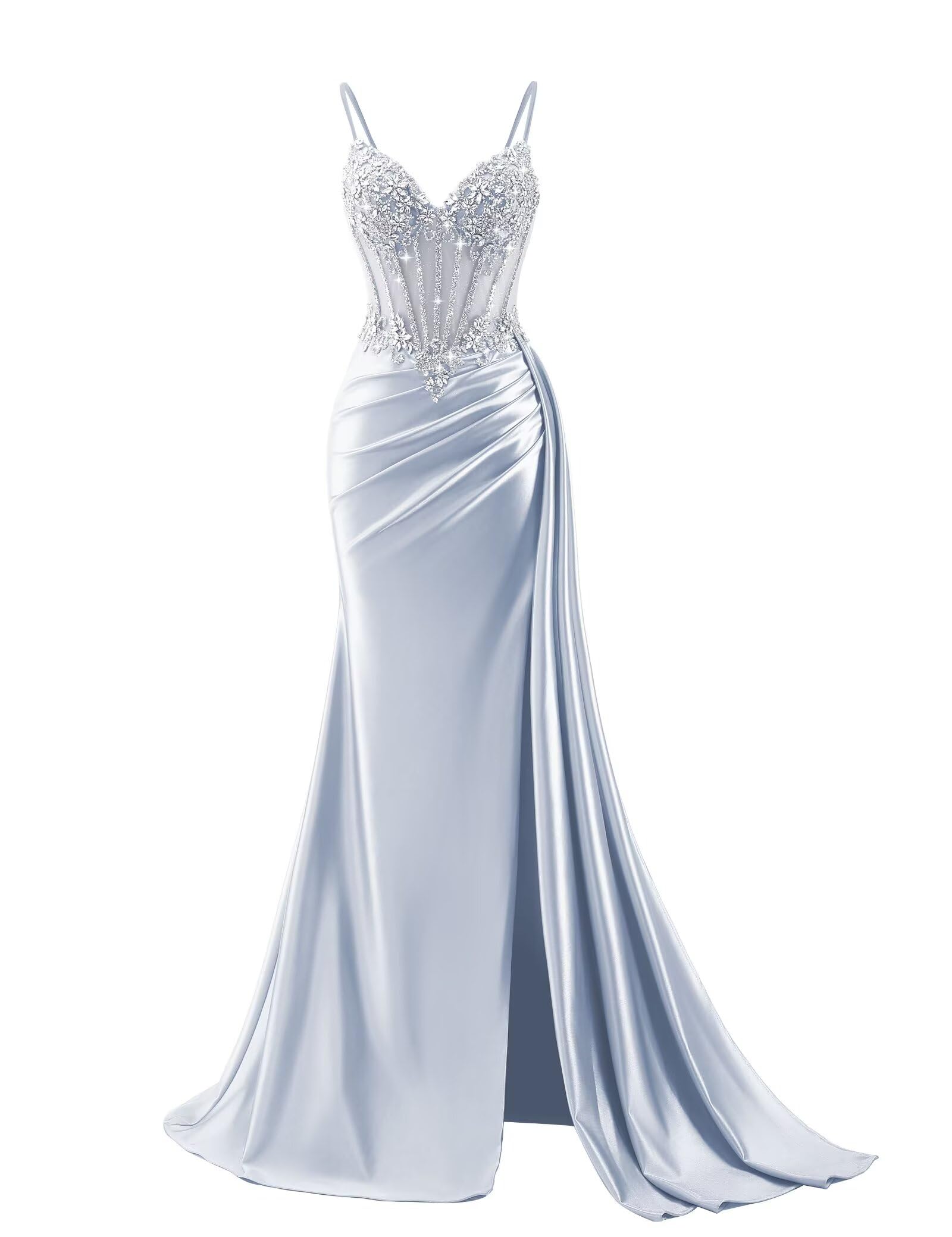 Beaded Prom Dresses for Teens 2026 Mermaid Long Formal Evening Dress with Side Slit