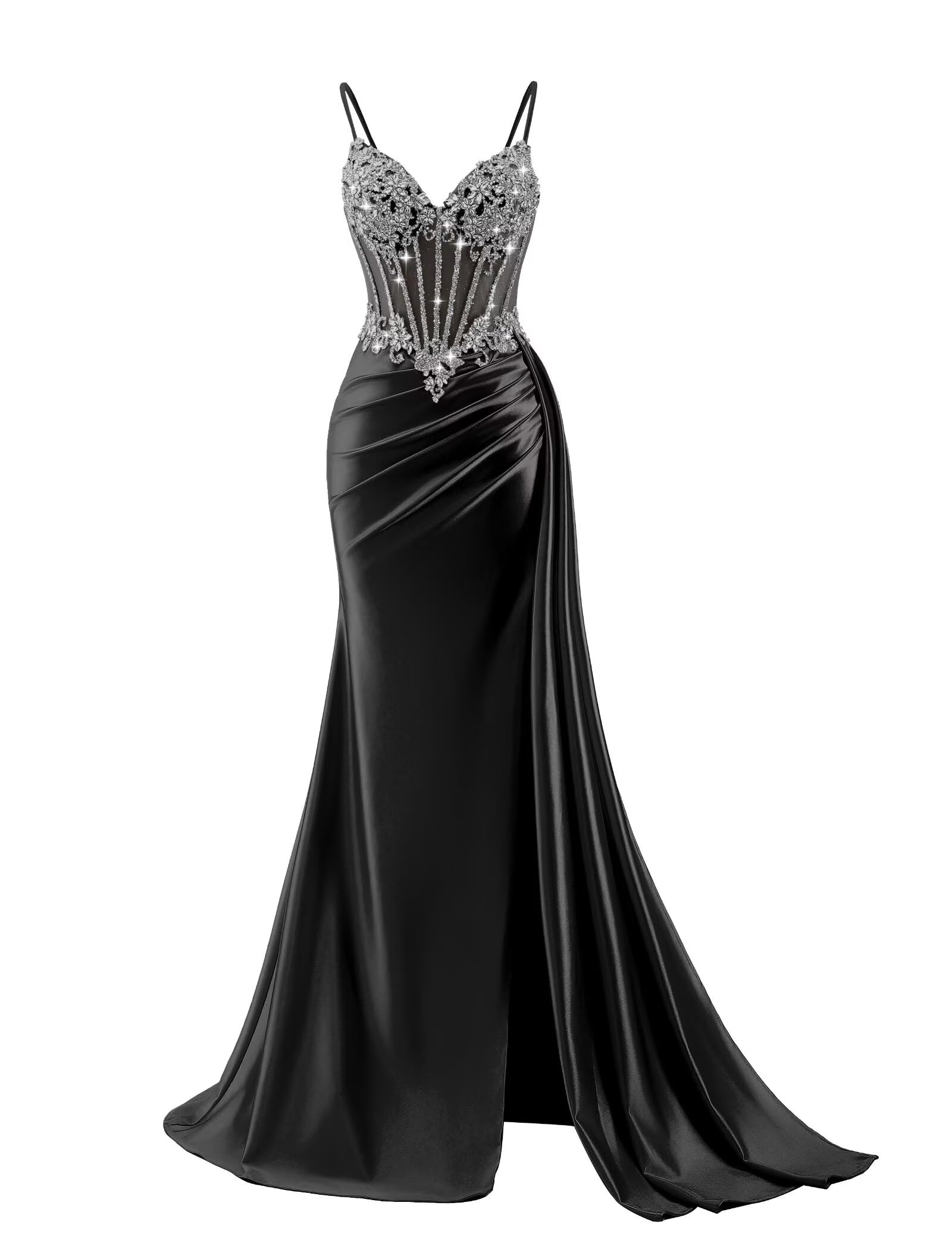 Beaded Prom Dresses for Teens 2026 Mermaid Long Formal Evening Dress with Side Slit