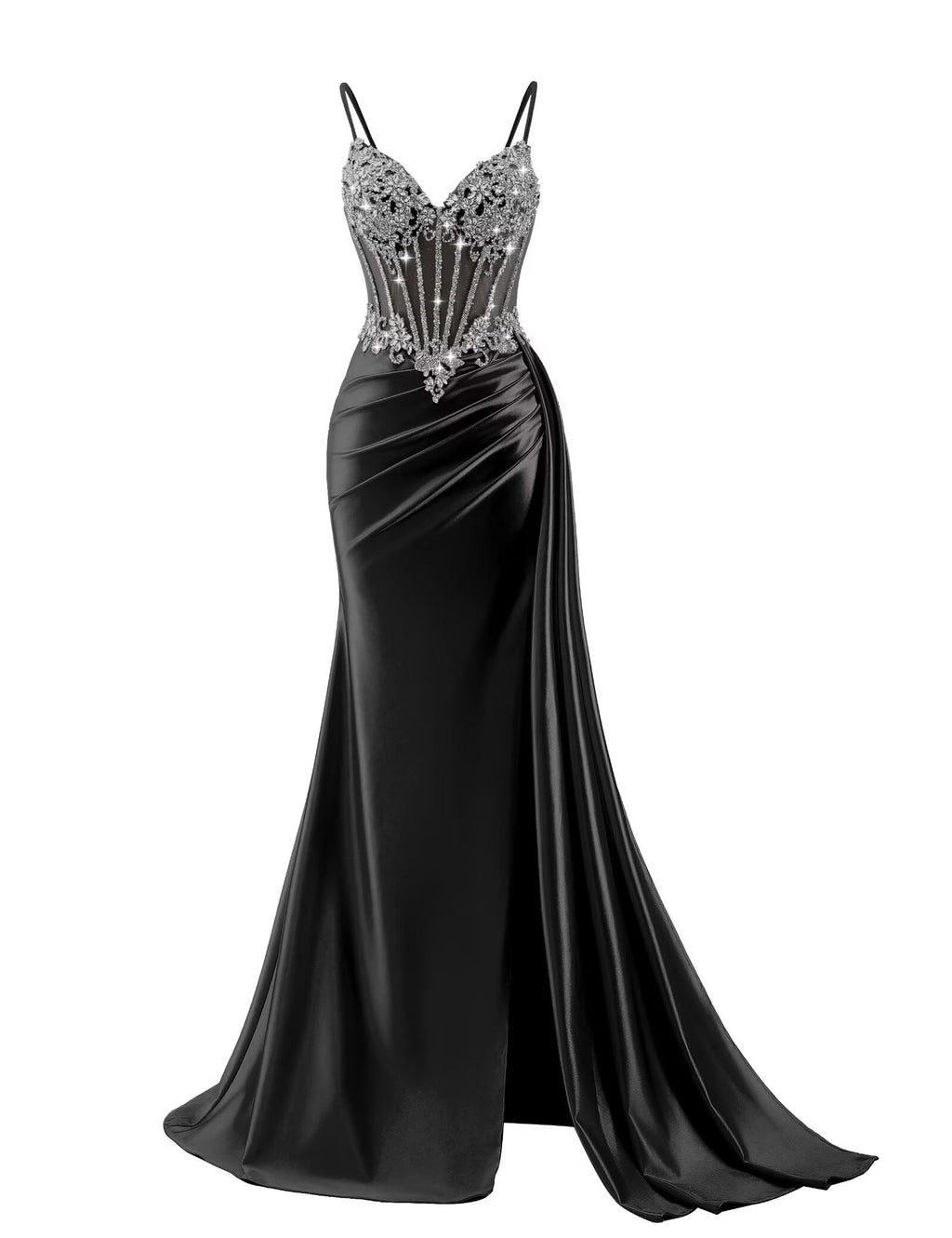 Beaded Prom Dresses for Teens 2026 Mermaid Long Formal Evening Dress with Side Slit