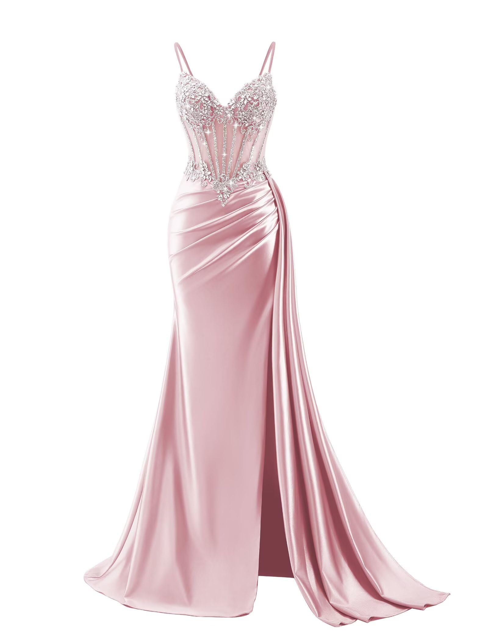 Beaded Prom Dresses for Teens 2026 Mermaid Long Formal Evening Dress with Side Slit