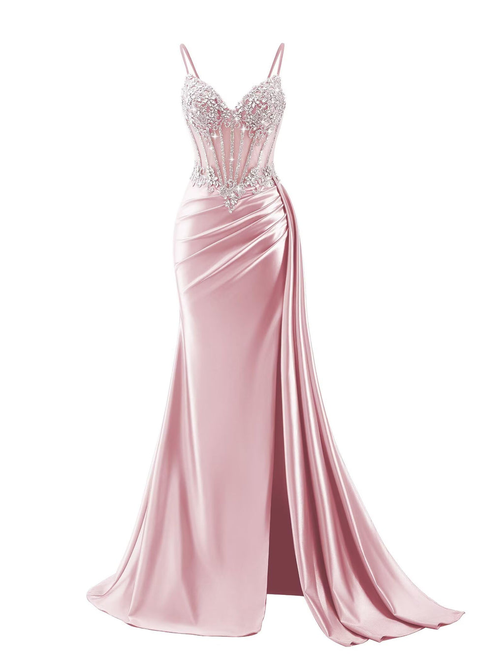 Beaded Prom Dresses for Teens 2026 Mermaid Long Formal Evening Dress with Side Slit