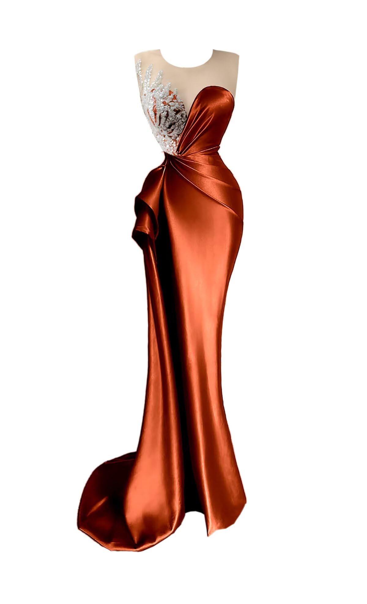 Beaded Prom Dresses for Women Deep V-Neck Mermaid Formal Dress with Slit Sexy Evening Gowns DR0344