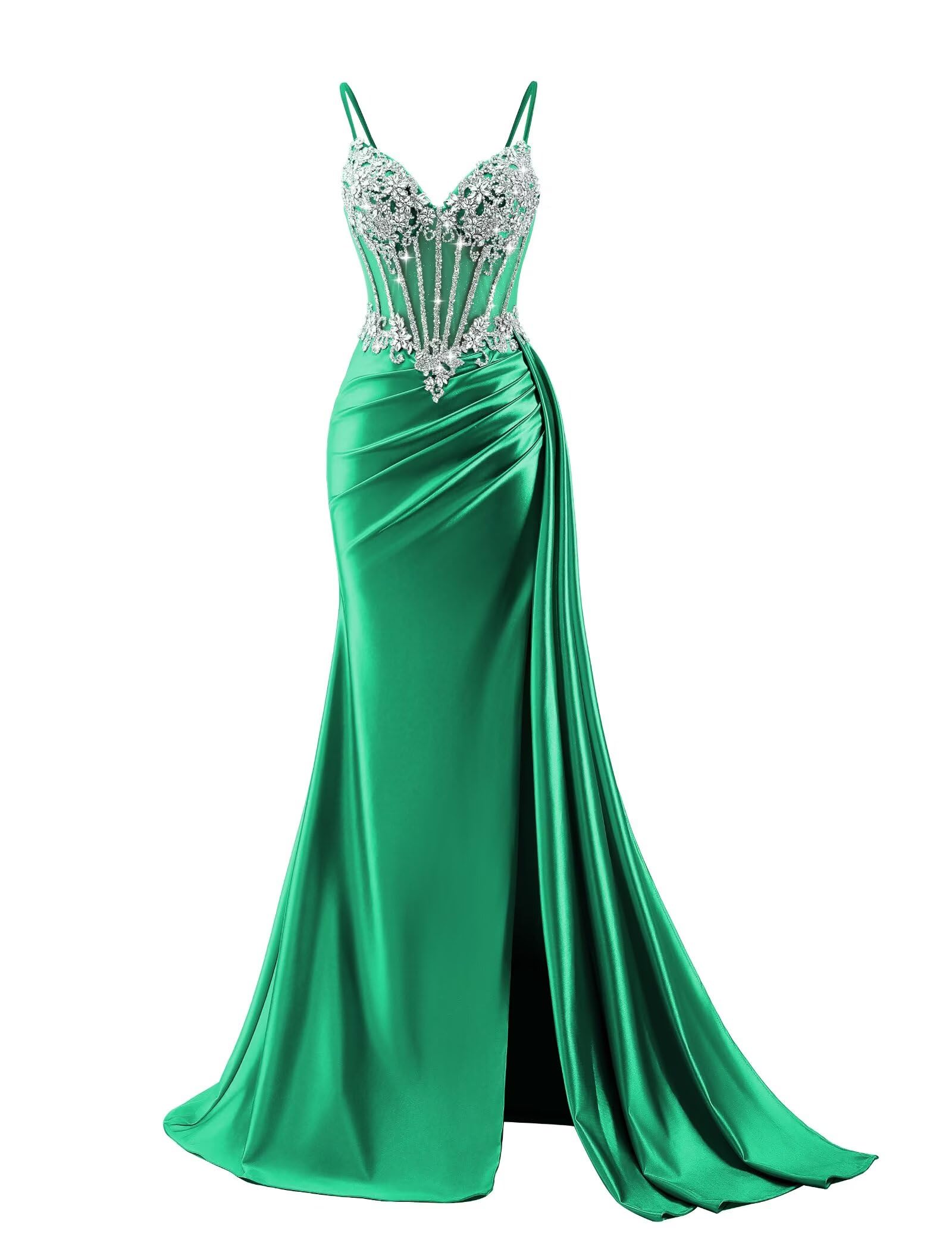 Beaded Prom Dresses for Teens 2026 Mermaid Long Formal Evening Dress with Side Slit