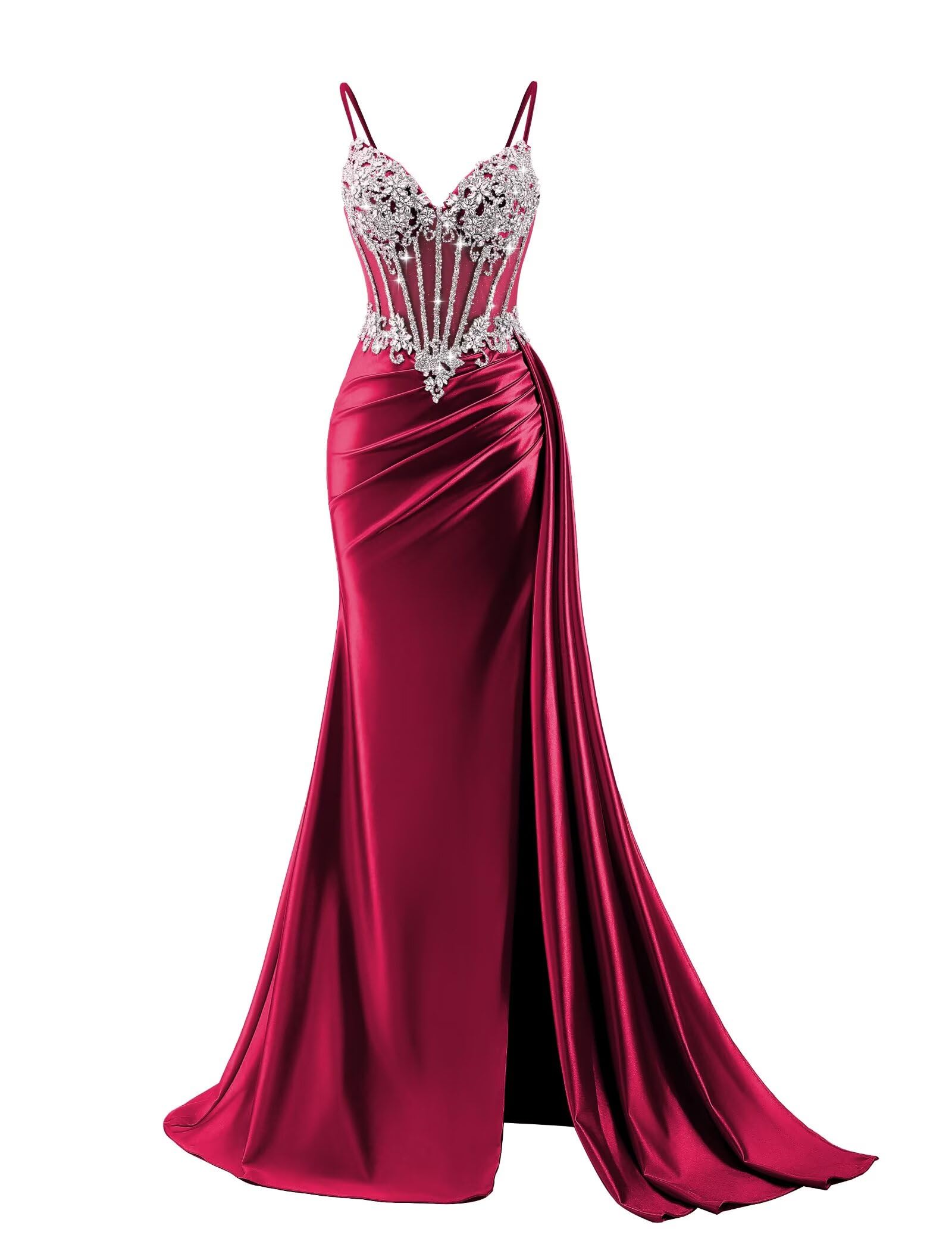 Beaded Prom Dresses for Teens 2026 Mermaid Long Formal Evening Dress with Side Slit