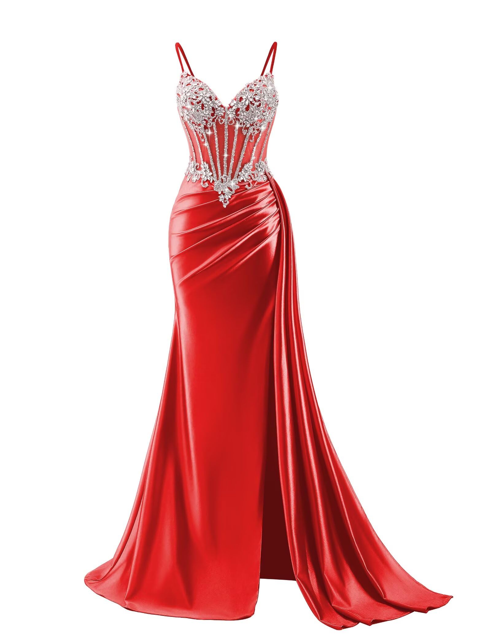 Beaded Prom Dresses for Teens 2026 Mermaid Long Formal Evening Dress with Side Slit