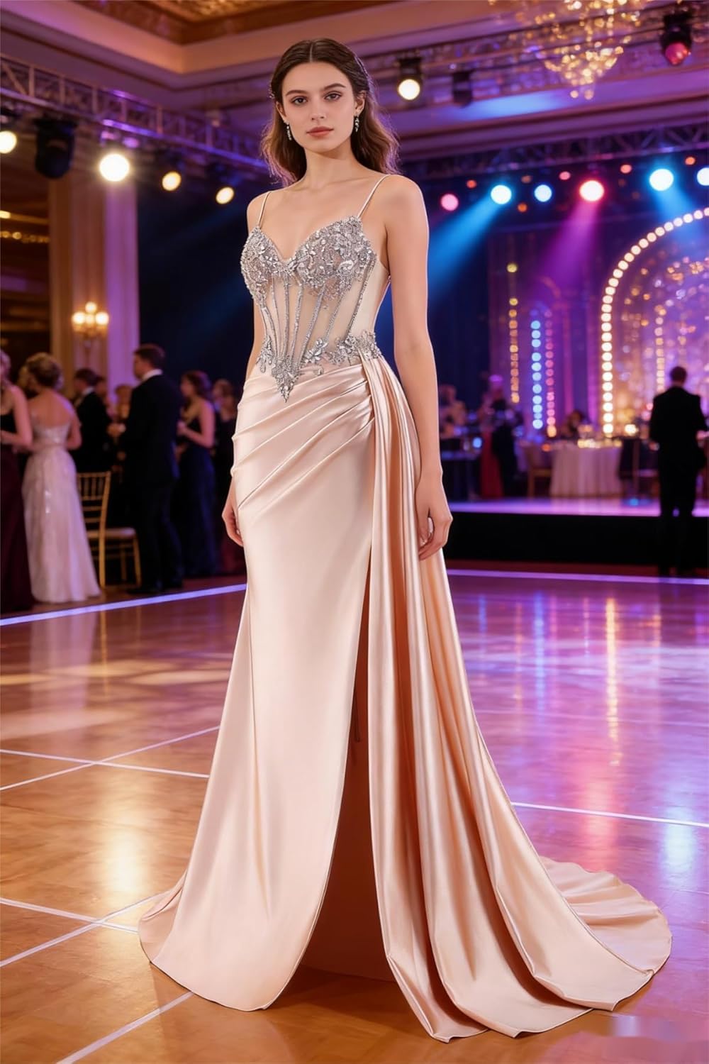 Beaded Prom Dresses for Teens 2026 Mermaid Long Formal Evening Dress with Side Slit