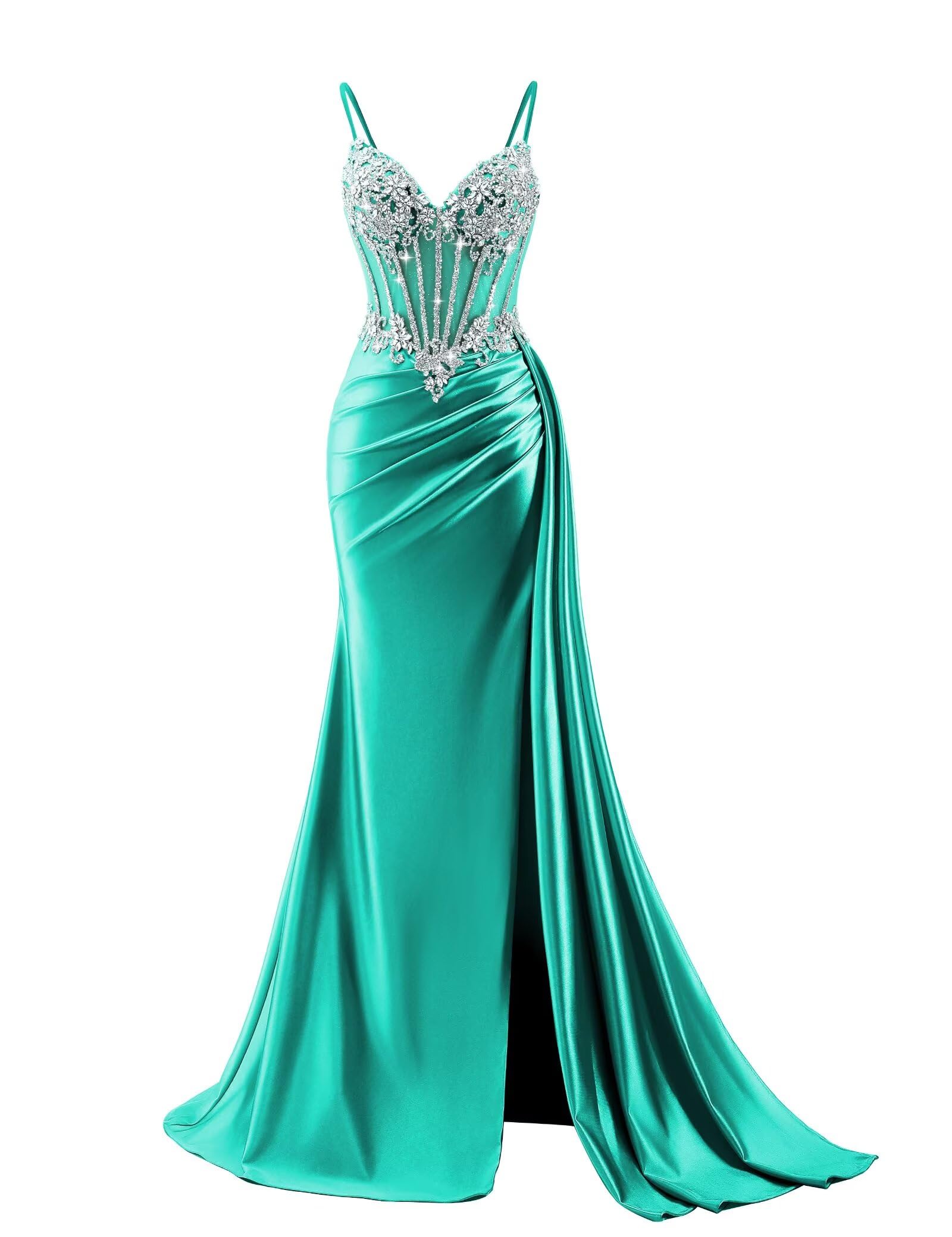 Beaded Prom Dresses for Teens 2026 Mermaid Long Formal Evening Dress with Side Slit