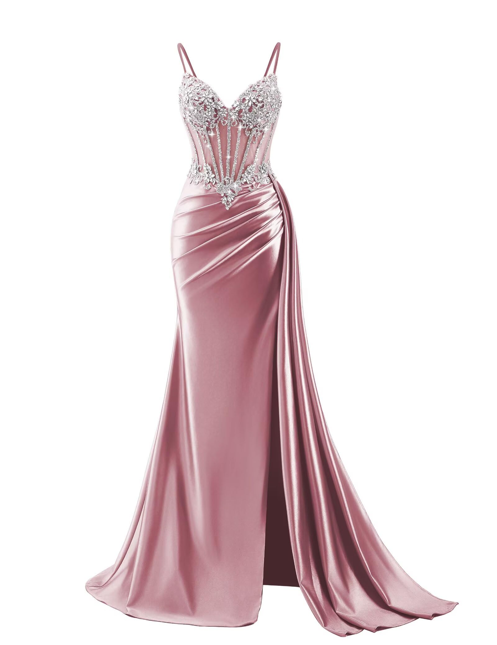 Beaded Prom Dresses for Teens 2026 Mermaid Long Formal Evening Dress with Side Slit