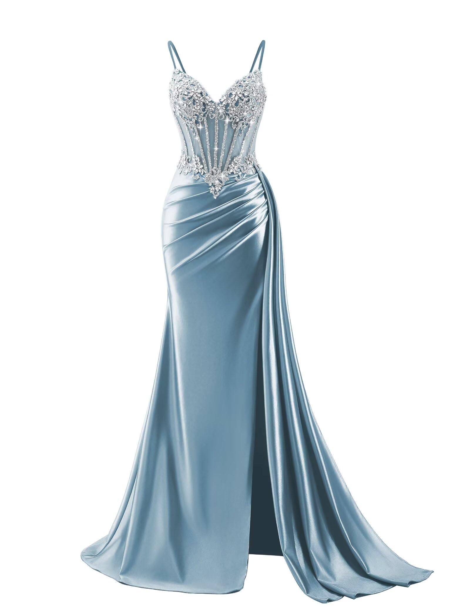 Beaded Prom Dresses for Teens 2026 Mermaid Long Formal Evening Dress with Side Slit