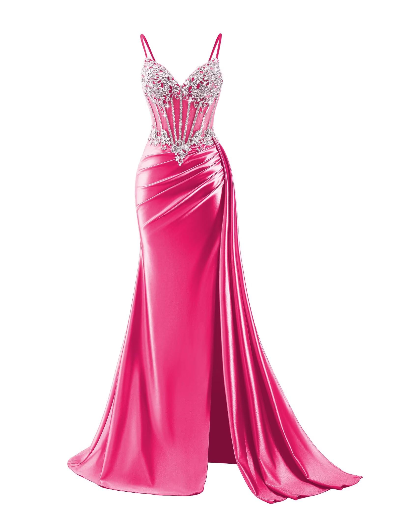 Beaded Prom Dresses for Teens 2026 Mermaid Long Formal Evening Dress with Side Slit