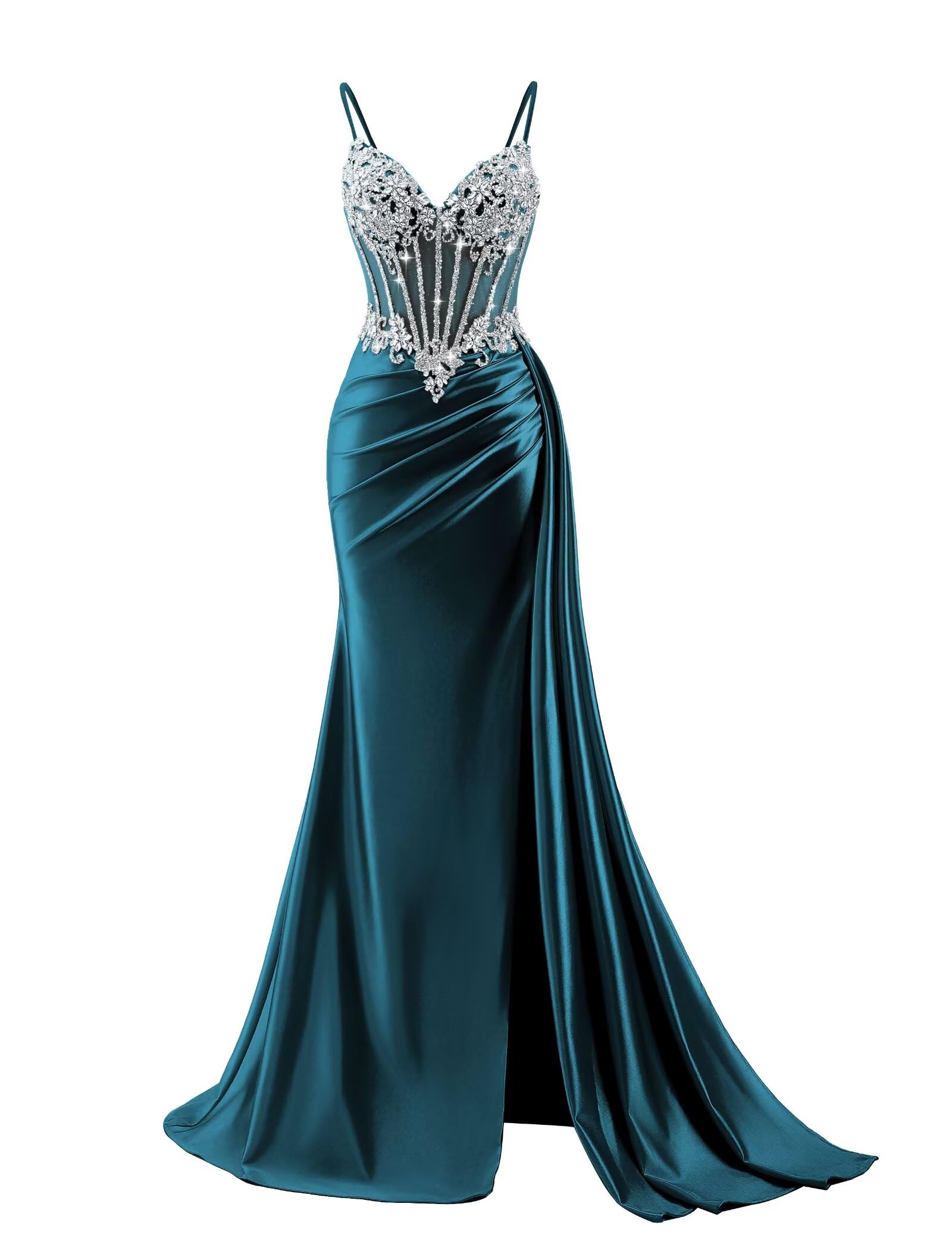 Beaded Prom Dresses for Teens 2026 Mermaid Long Formal Evening Dress with Side Slit