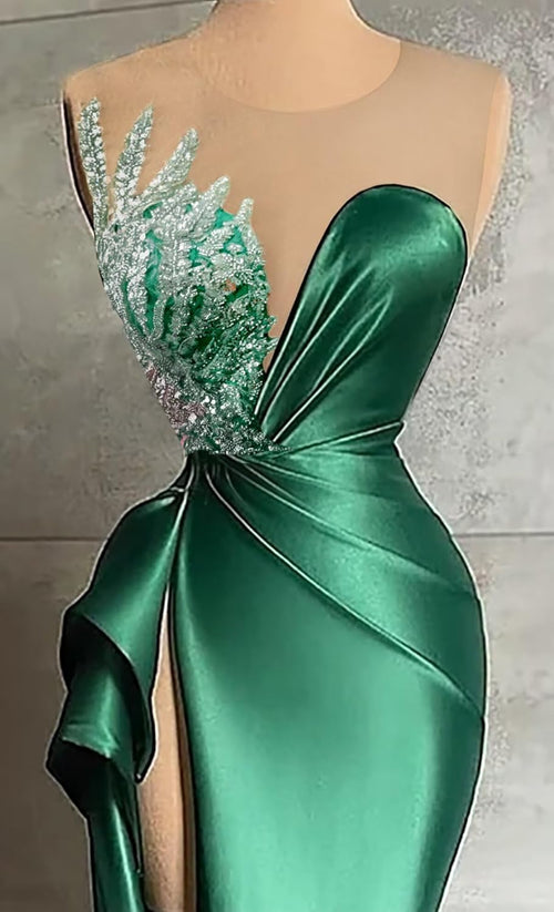 Beaded Prom Dresses for Women Deep V-Neck Mermaid Formal Dress with Slit Sexy Evening Gowns DR0344