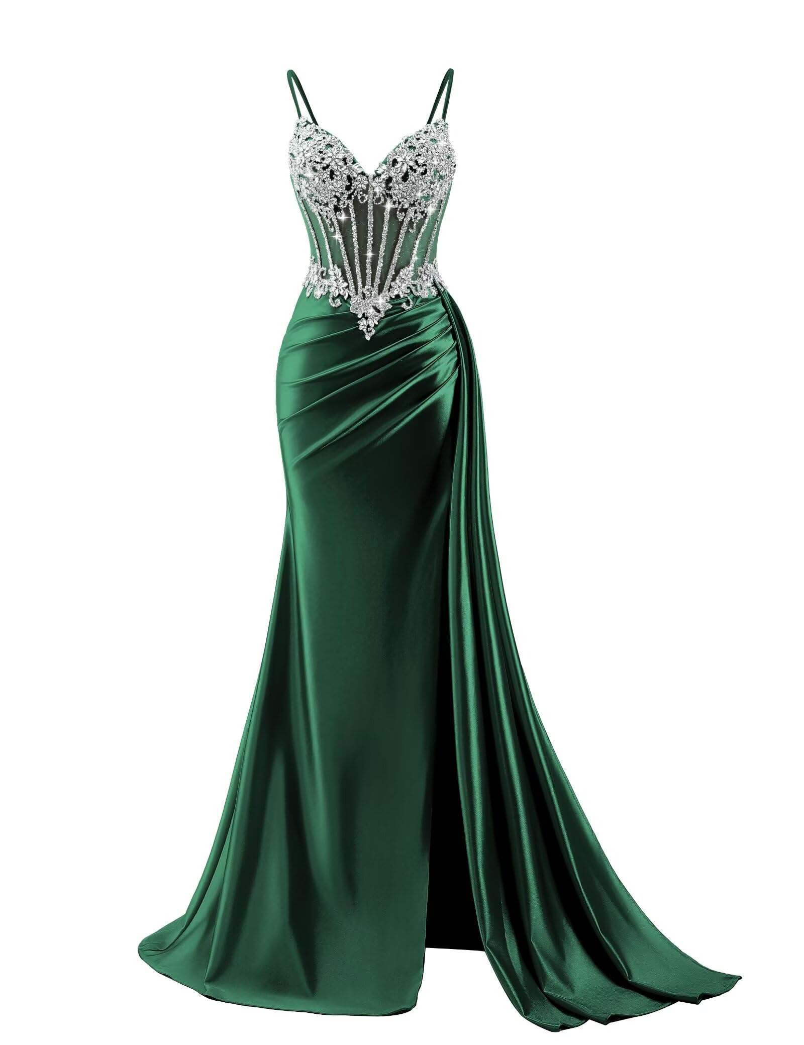Beaded Prom Dresses for Teens 2026 Mermaid Long Formal Evening Dress with Side Slit