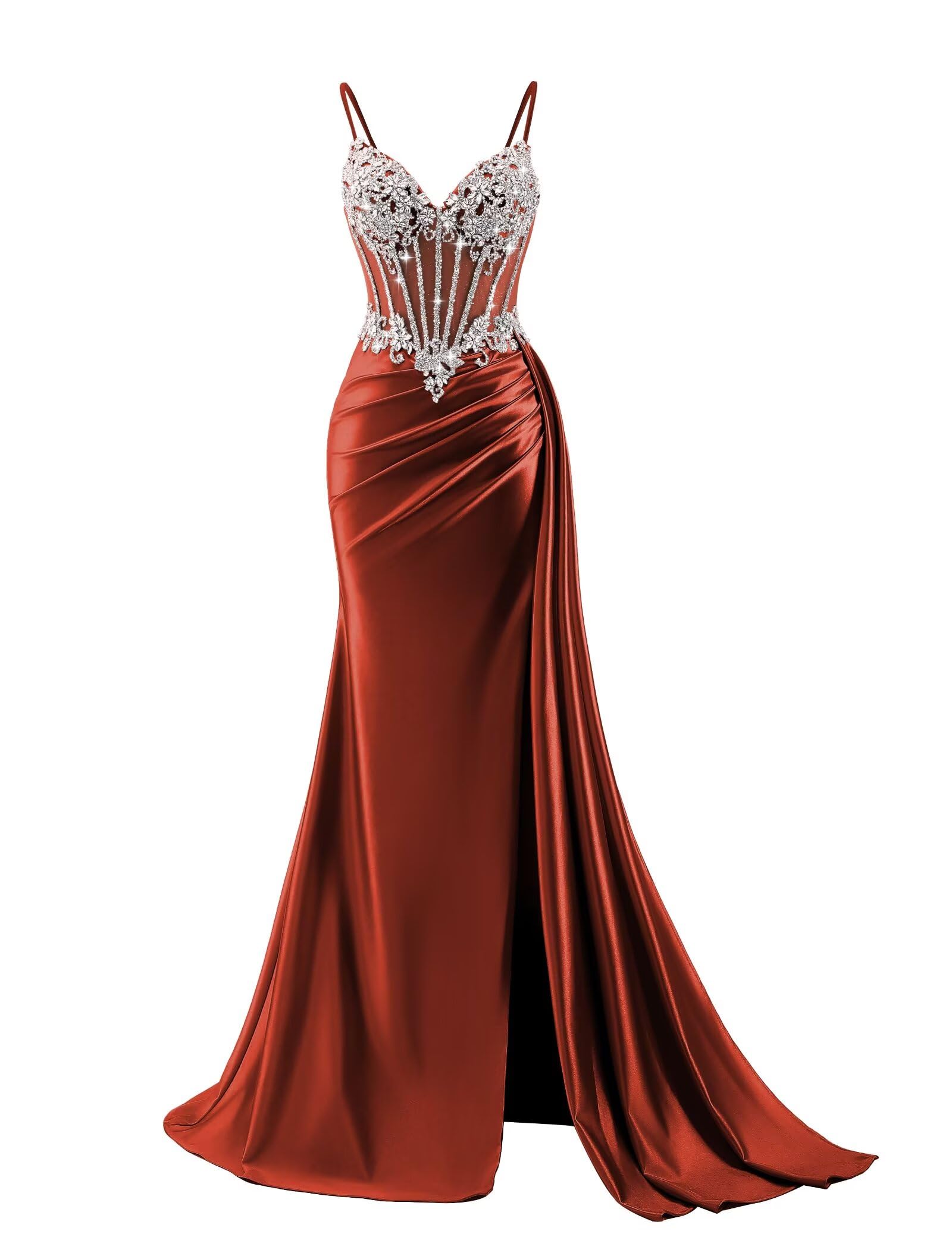 Beaded Prom Dresses for Teens 2026 Mermaid Long Formal Evening Dress with Side Slit