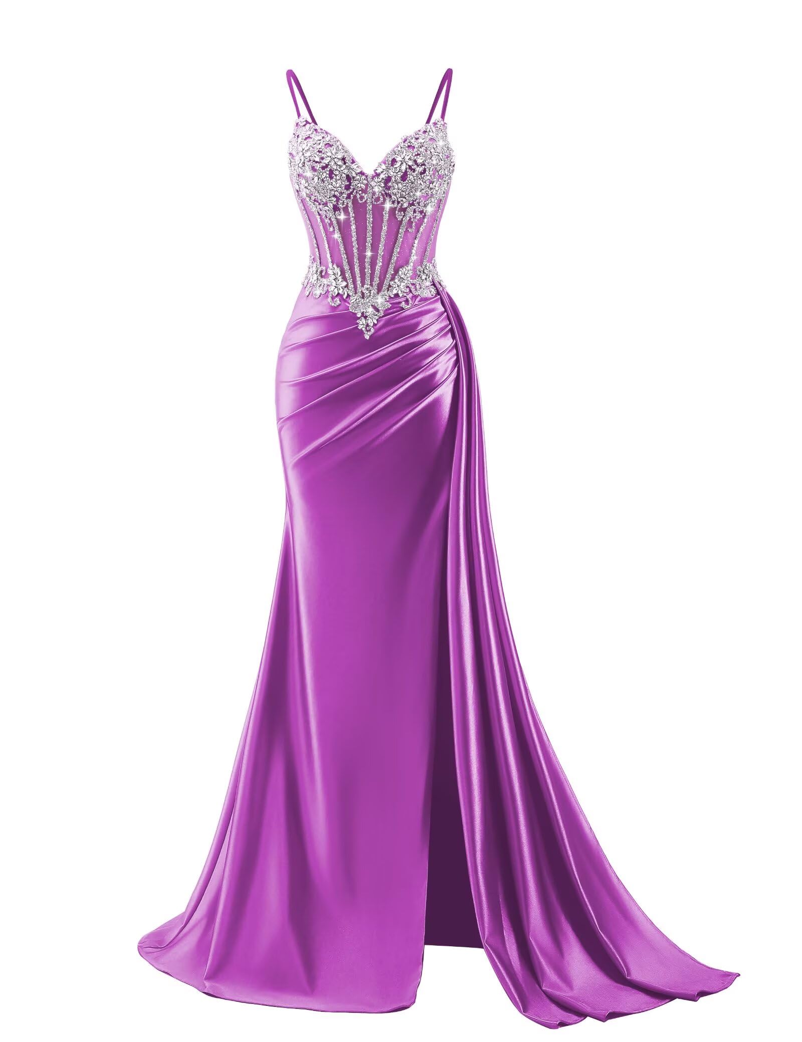 Beaded Prom Dresses for Teens 2026 Mermaid Long Formal Evening Dress with Side Slit