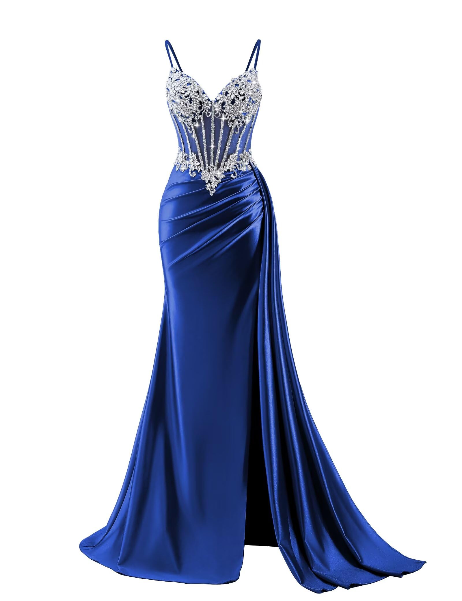 Beaded Prom Dresses for Teens 2026 Mermaid Long Formal Evening Dress with Side Slit