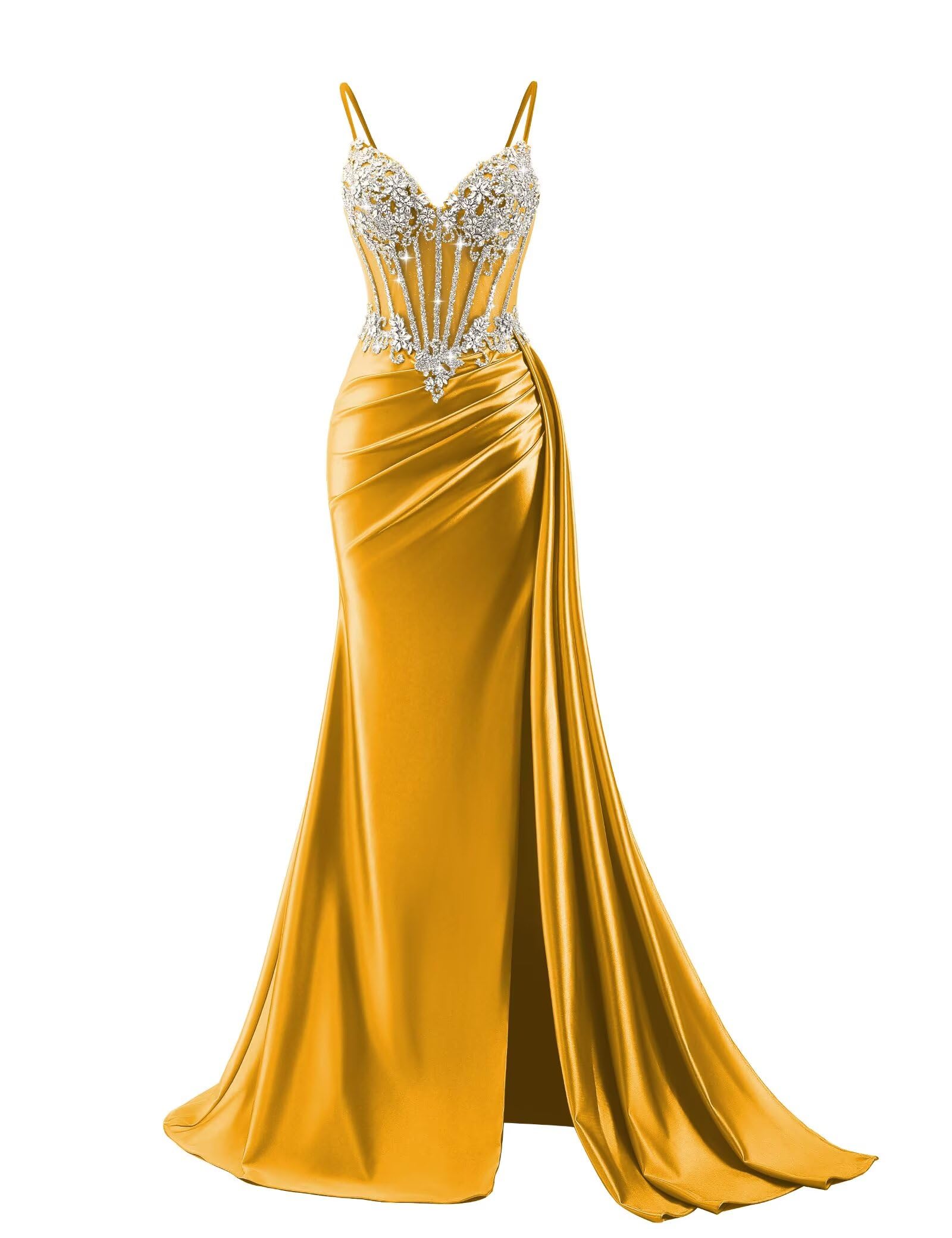 Beaded Prom Dresses for Teens 2026 Mermaid Long Formal Evening Dress with Side Slit